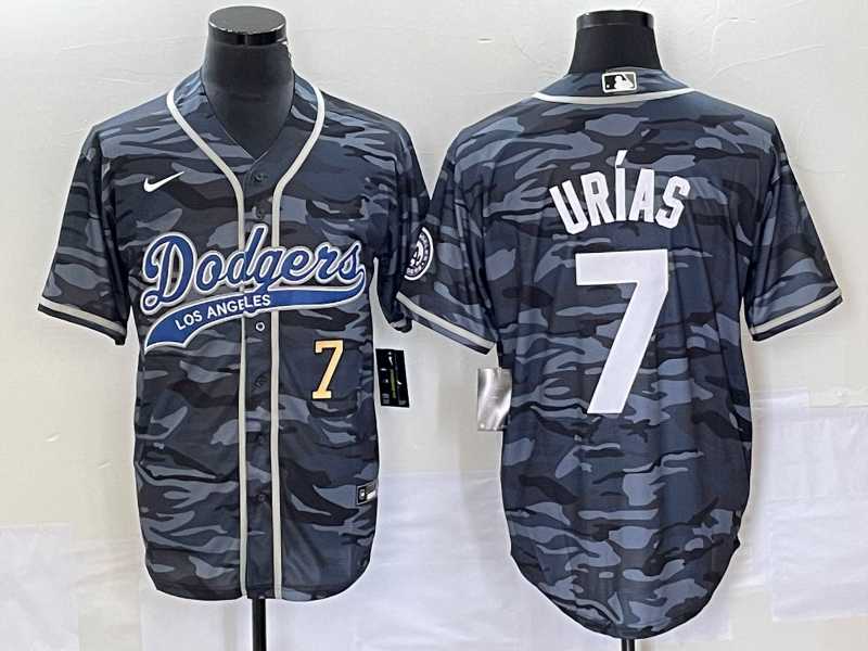 Men%27s Los Angeles Dodgers #7 Julio Urias Number Gray Camo Cool Base With Patch Stitched Baseball Jersey->los angeles dodgers->MLB Jersey